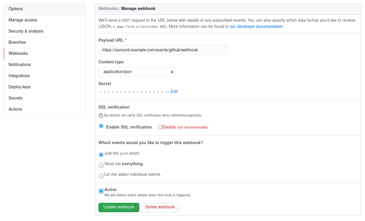 github webhook configuration
